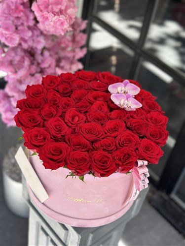 Pembe Kadife Mega Kutuda Kırmızı Güller