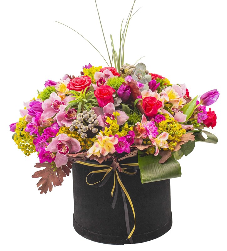 Siyah Kadife Kutuda Rengarenk Çiçekler Tasarımı