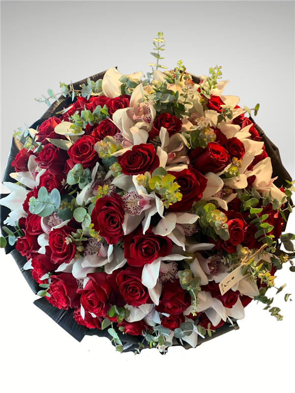 CYMBİDİUM VE KIRMIZI GÜL BUKETİ