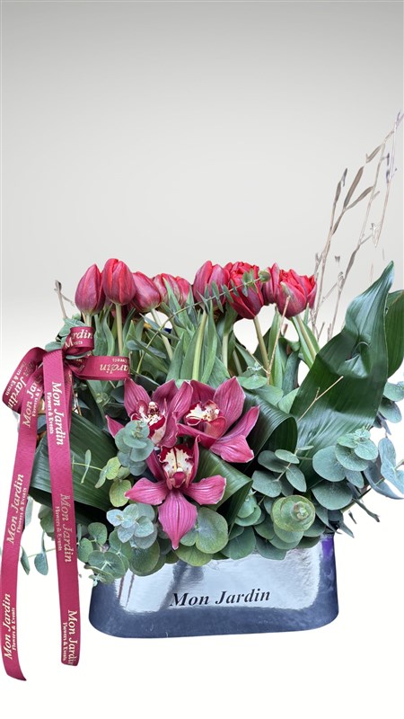 BORDO LALE GRİ KUTU ARANJMAN