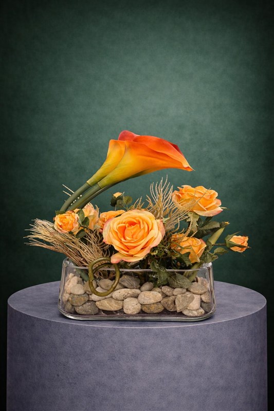 TURUNCU GALA YAPAY ÇİÇEK ARANJMANI