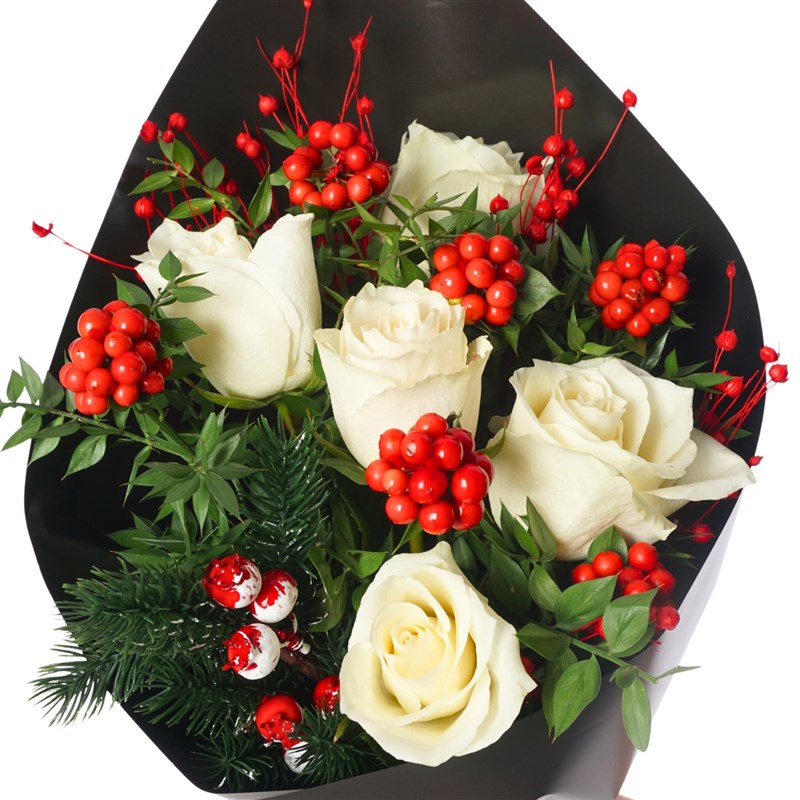 New Year White Rose Bouquet (Beyaz Güller Kokina Buketi)