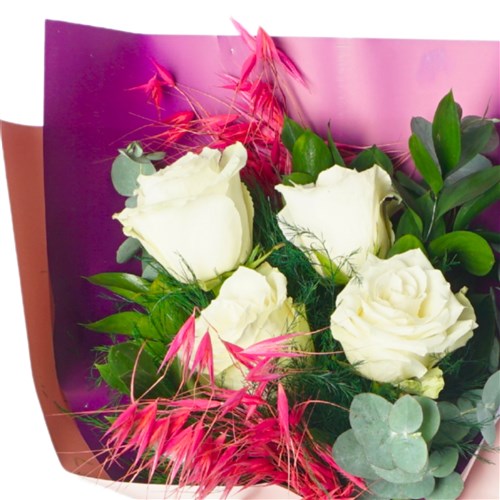 Beyaz Güller Buketi - Mor Hediye Paketli (Violet)