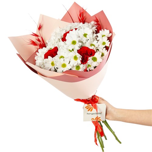 Daisy Heart (Papatya ve Güller Buketi)
