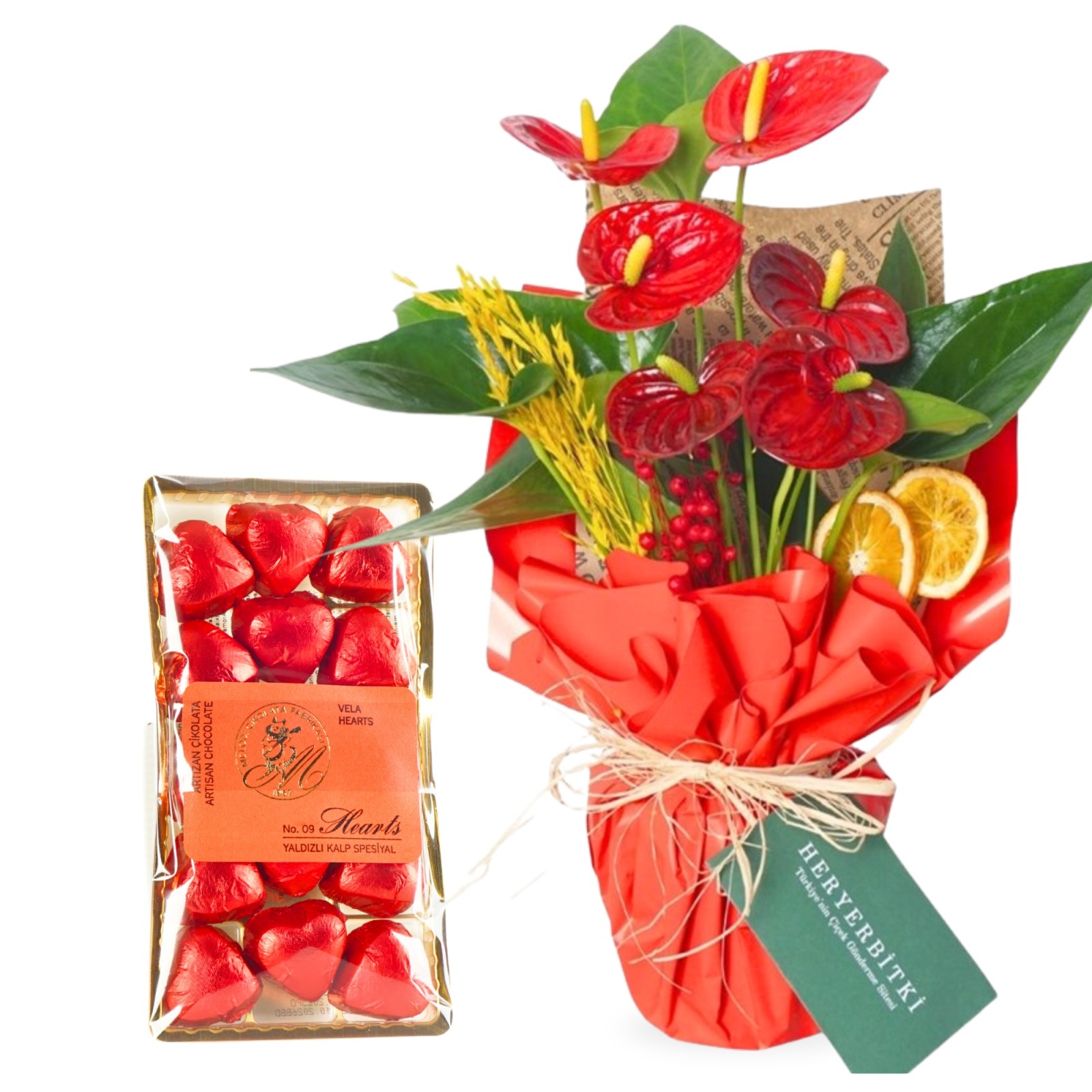 Anthurium Yellow Bell × Red Chocolate③ Red Anthurium and Chocolate Set - Heryerbitki