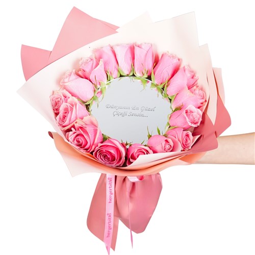 Premium Pink Mirror (Aynalı Pembe Çiçek Buketi )