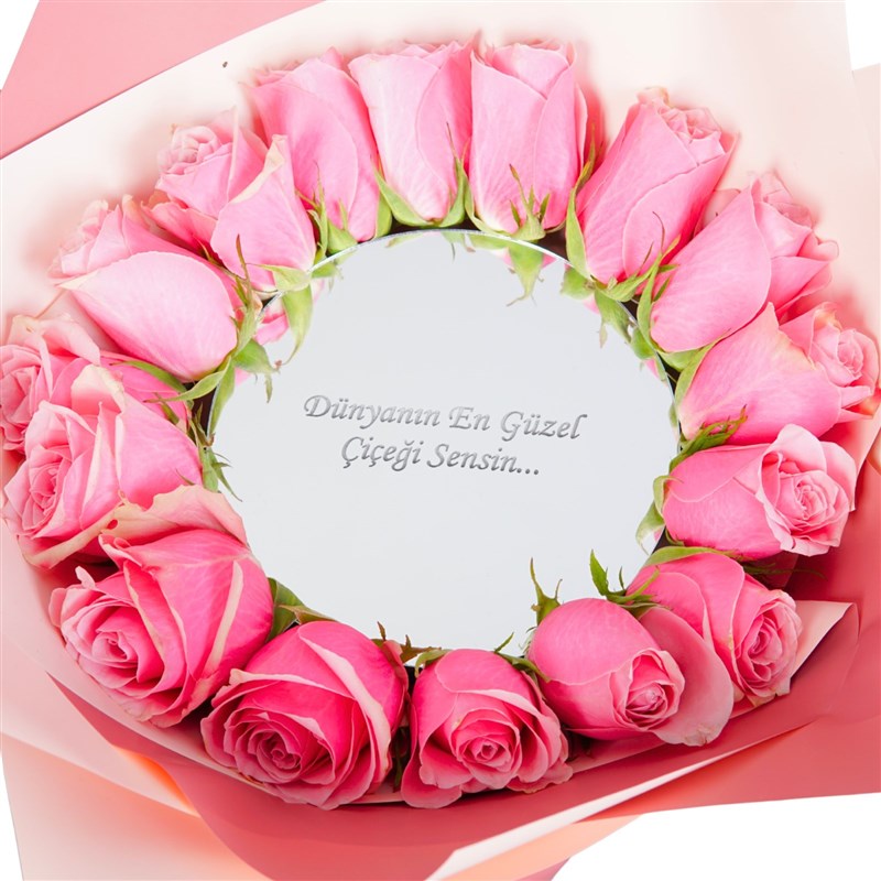 Premium Pink Mirror (Aynalı Pembe Çiçek Buketi )