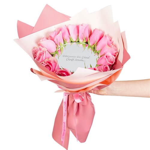 Premium Pink Mirror (Aynalı Pembe Çiçek Buketi )