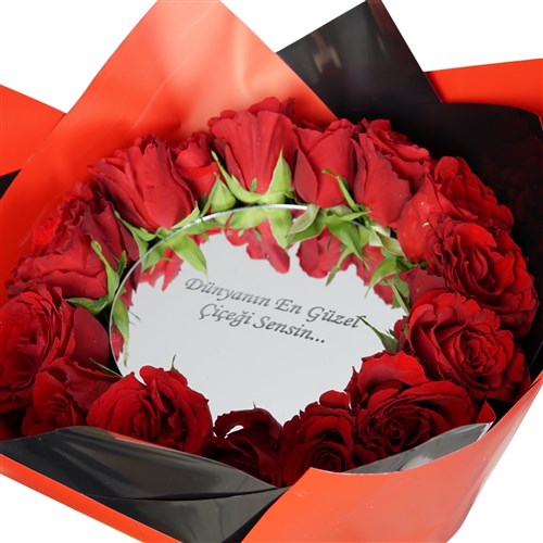 Premium Red Mirror (Aynalı Kırmızı Güller Buketi)
