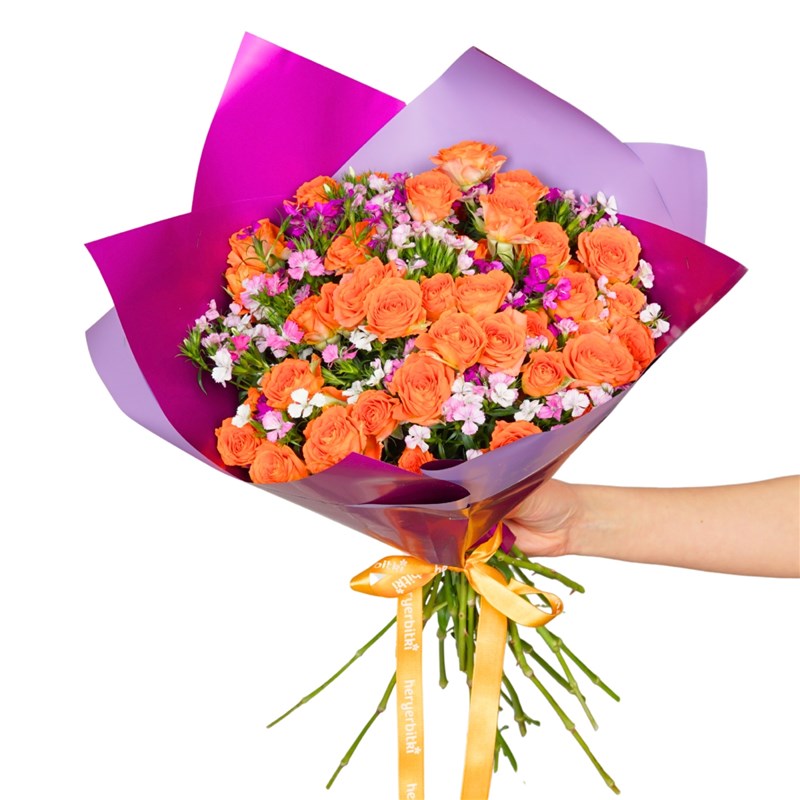 Spring Edition (Orange Mixed Garden Rose Bouquet)