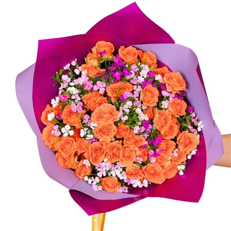 Spring Edition (Orange Mixed Garden Rose Bouquet)
