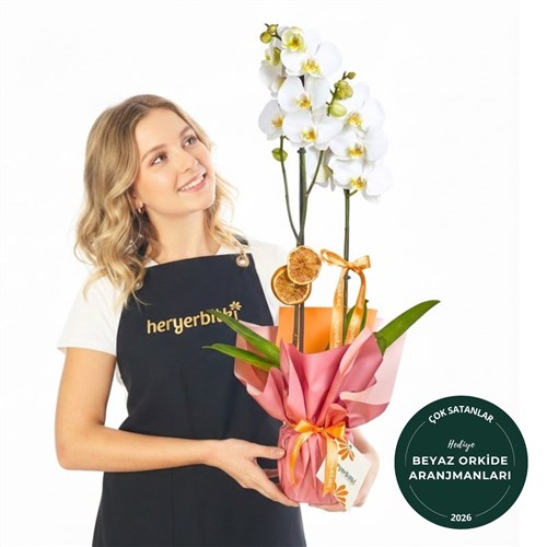 Beyaz Orkide - 2 Dallı Hediye Paketli (Crystal Orchid)