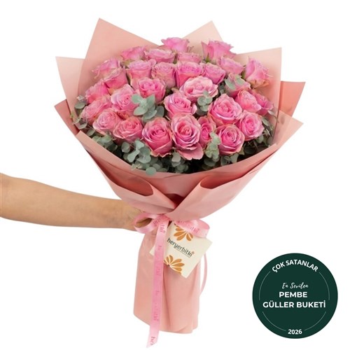 25'li Pembe Güller ve Okaliptus Buketi