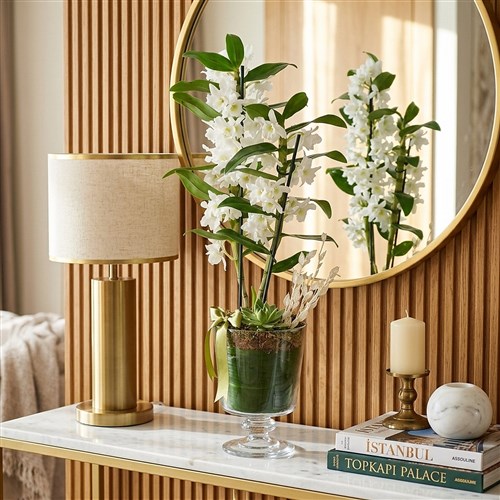 Beyaz Dendrobium Aranjmanı - Ayaklı Cam Vazoda Premium