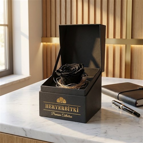 Premium Kutuda Siyah Solmayan Gül
