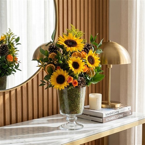 Amber Glow (Sunflower Arrangement in a Glass Vase)