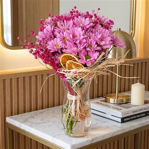 Purple Daisies in a Glass Vase