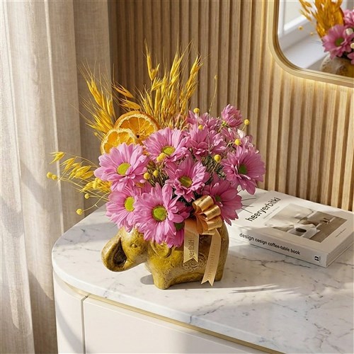 Lucky Elephant and Purple Daisies
