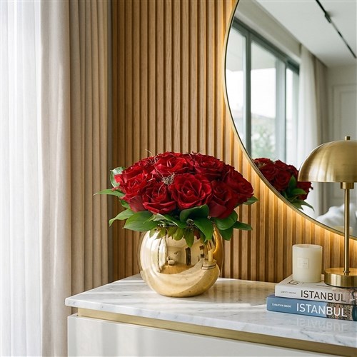Golden Red Roses (15 Red Roses in a Golden Vase)