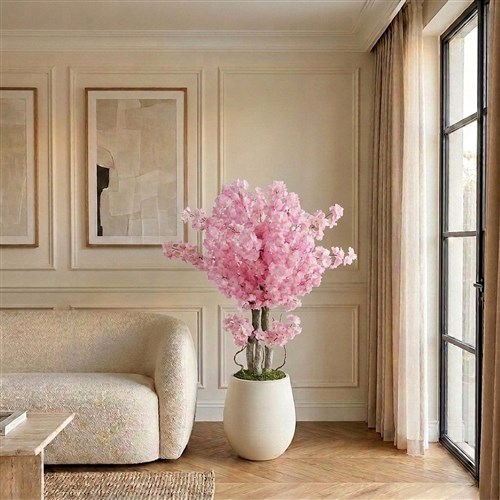 Yapay Pembe Bahar Dalı Ağacı 120cm - Çömlek Saksılı