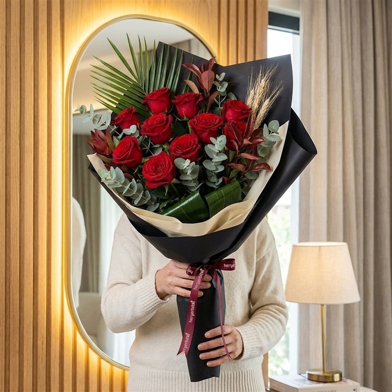 10'lu Deluxe Kırmızı Güller Buketi