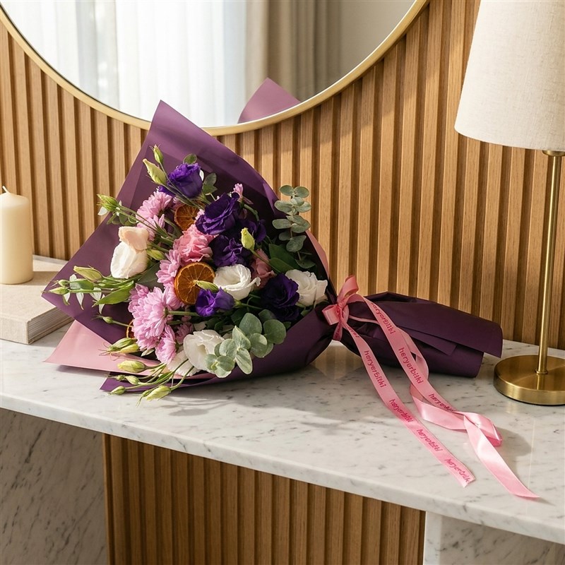 Lisyantus ve Papatya Buketi - Floral Violet