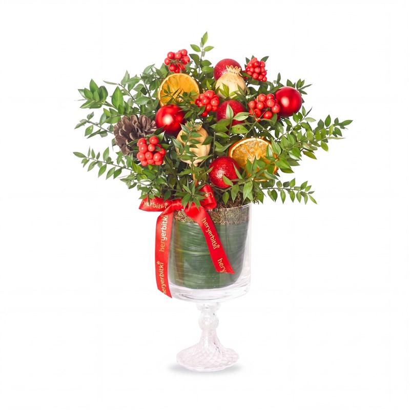 New Year Elegance (Cam Vazolu Deluxe Kokina Aranjmanı)