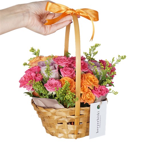 Sweet Flower Basket (Turuncu, Pembe Sepette Çiçek Aranjmanı)
