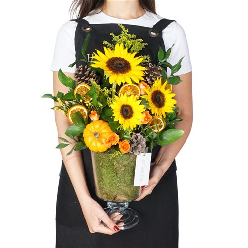 Amber Glow (Sunflower Arrangement in a Glass Vase)