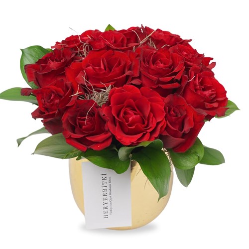Golden Red Roses (15 Red Roses in a Golden Vase)