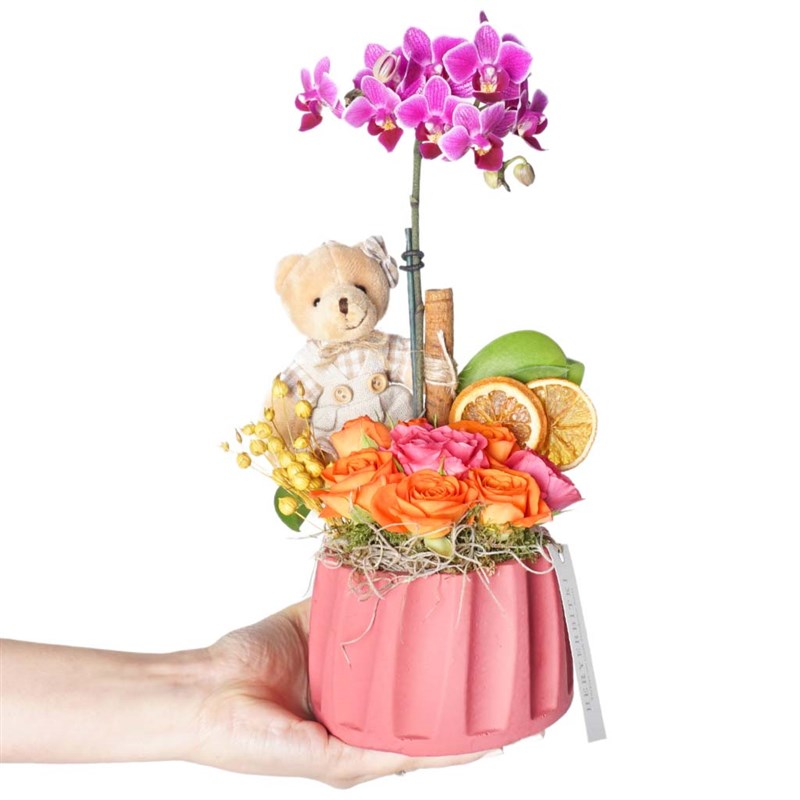 Mor Orkide ve Güller Aranjmanı (Sweet Gift)