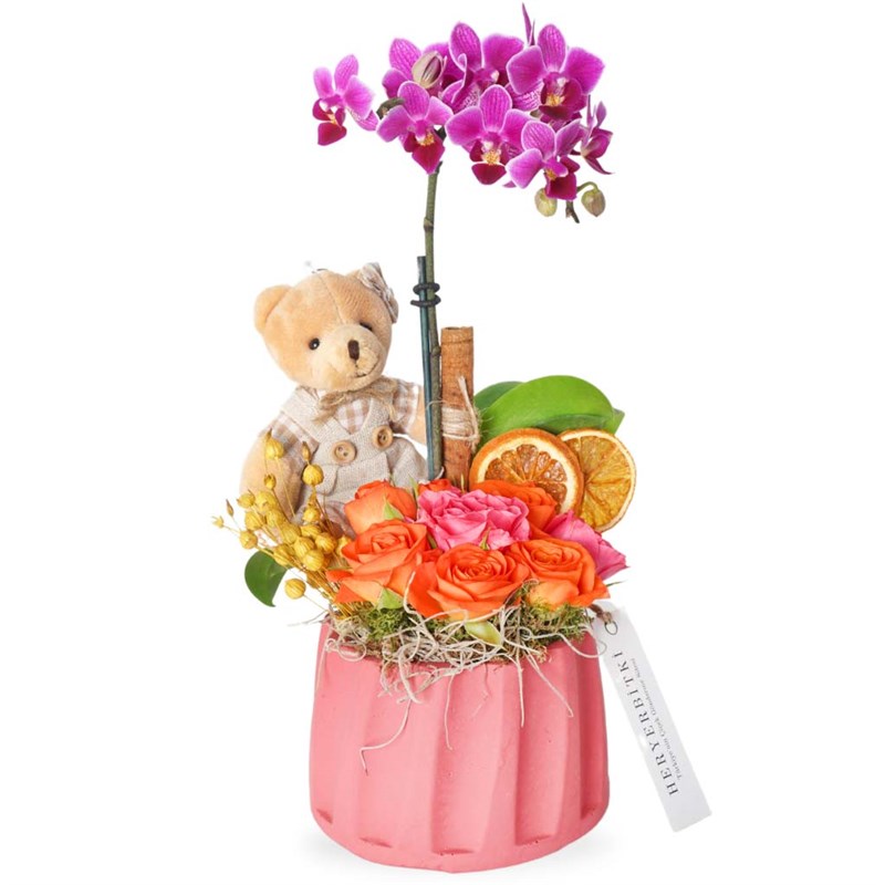 Mor Orkide ve Güller Aranjmanı (Sweet Gift)
