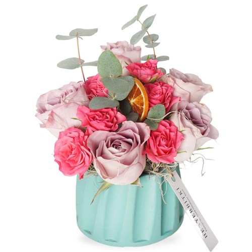 Arrangement of Lilac and Pink Roses