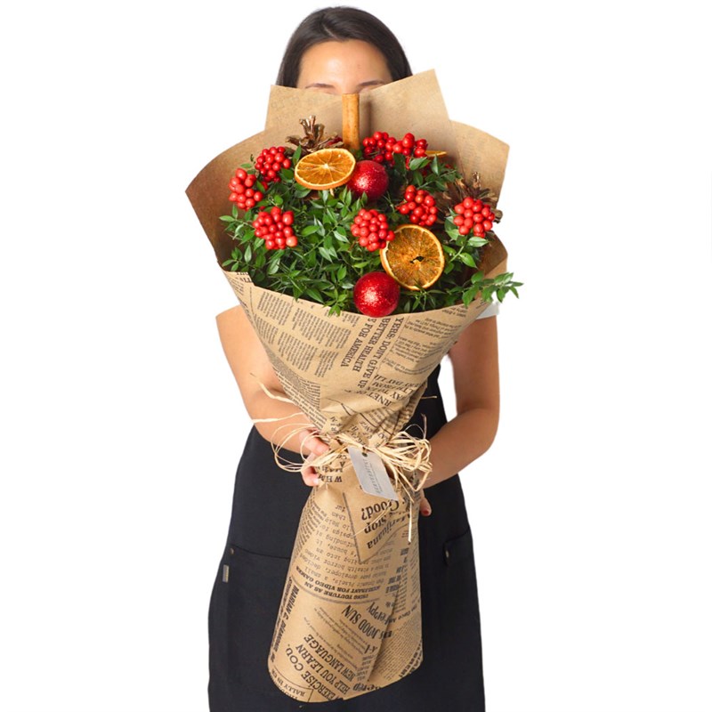 Winter Cheer Bouquet (Deluxe Kokina Buketi)