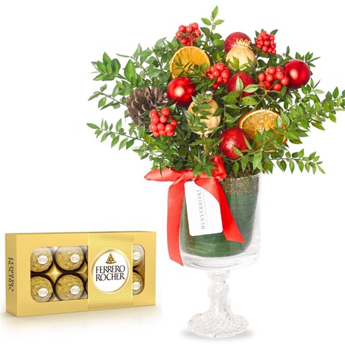 New Year Elegance & Ferrero Rocher Bundle (Kokina Aranjmanı ve Çikolata Seti)