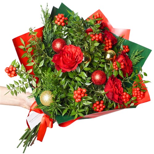 Festive Red Bloom (Kokina ve Güller Aranjmanı)