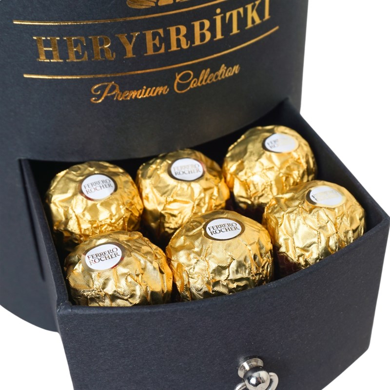 Premium Black Box with Red and White Roses and Ferrero Rocher