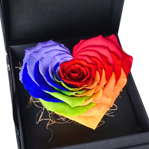 Premium Kutuda Rainbow Kalp Solmayan Gül