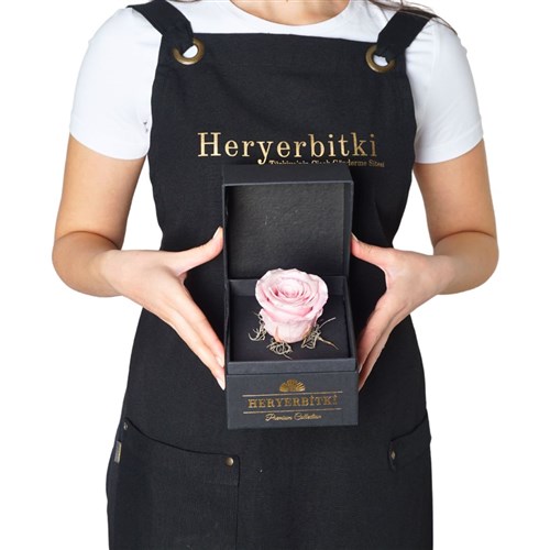 Premium Kutuda Metalik Pembe Solmayan Gül