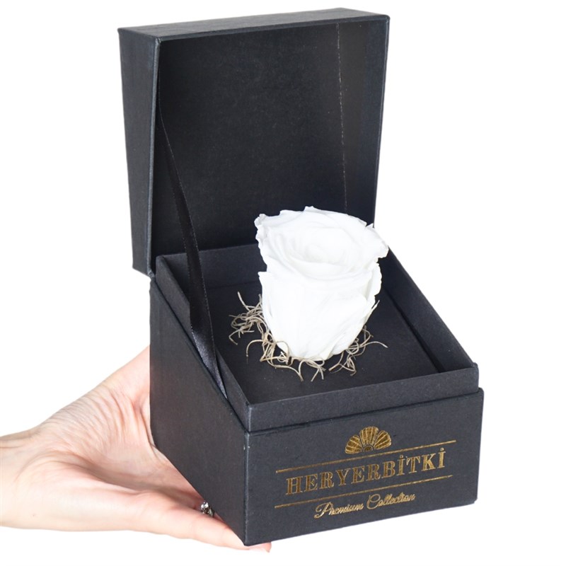 Premium Kutuda Beyaz Solmayan Gül