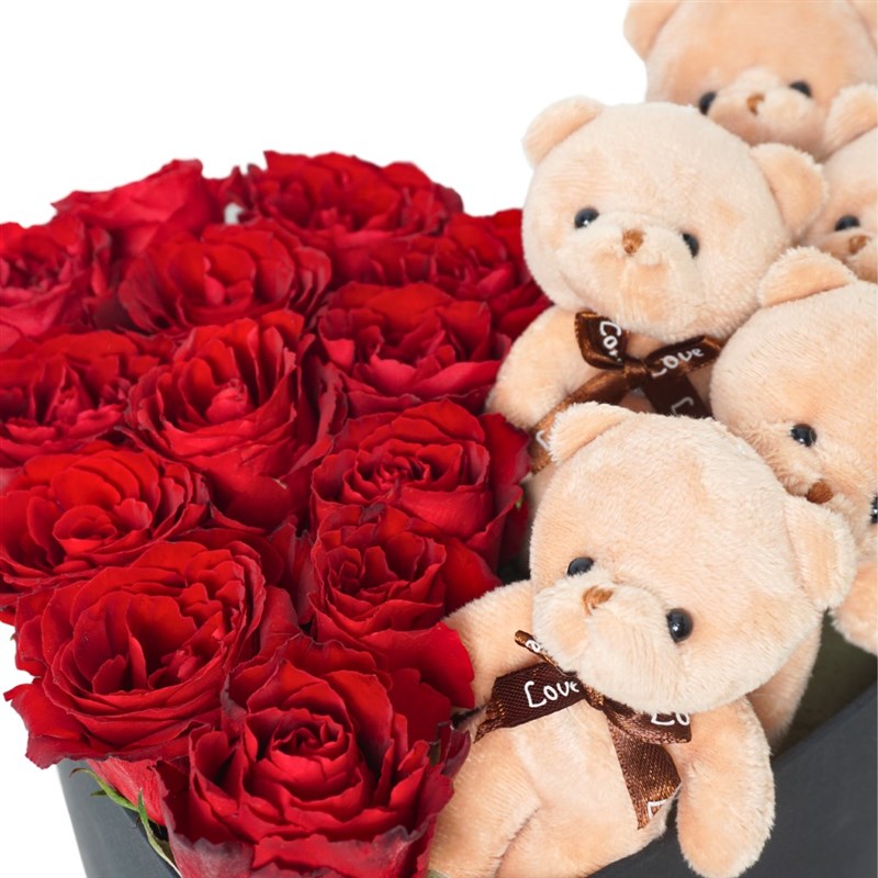 Premium Heart-Shaped Box with Red Roses, Teddy Bear, and Chocolates