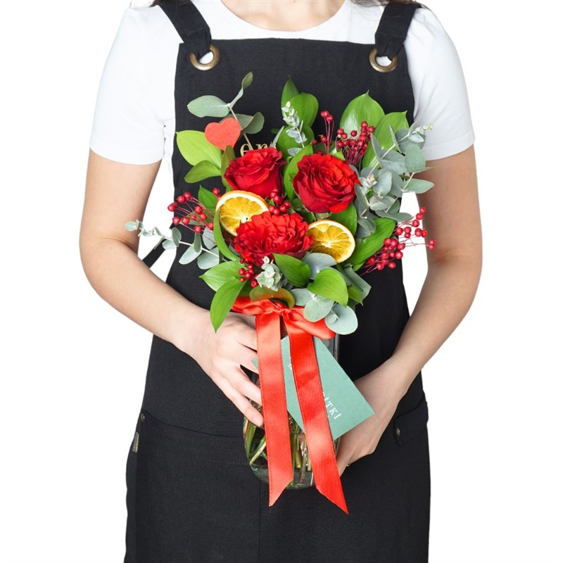 Trinity of Love (Boulevard of 3 Red Roses in a Glass Vase)