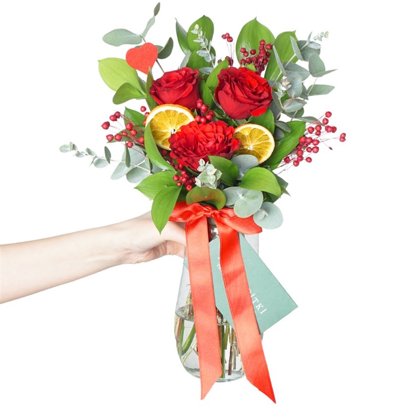 Trinity of Love (Boulevard of 3 Red Roses in a Glass Vase)