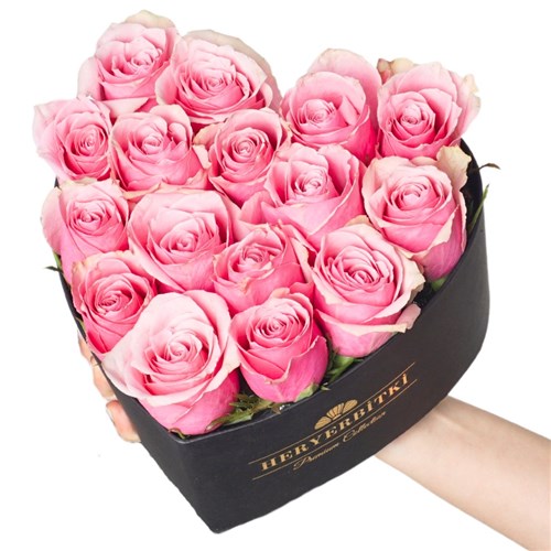 Heart Premium Box with 19 Pink Roses