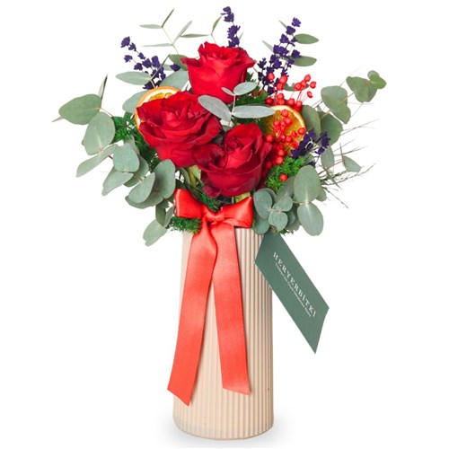 Floral Ruby Embrace (3 Kırmızı Gül)