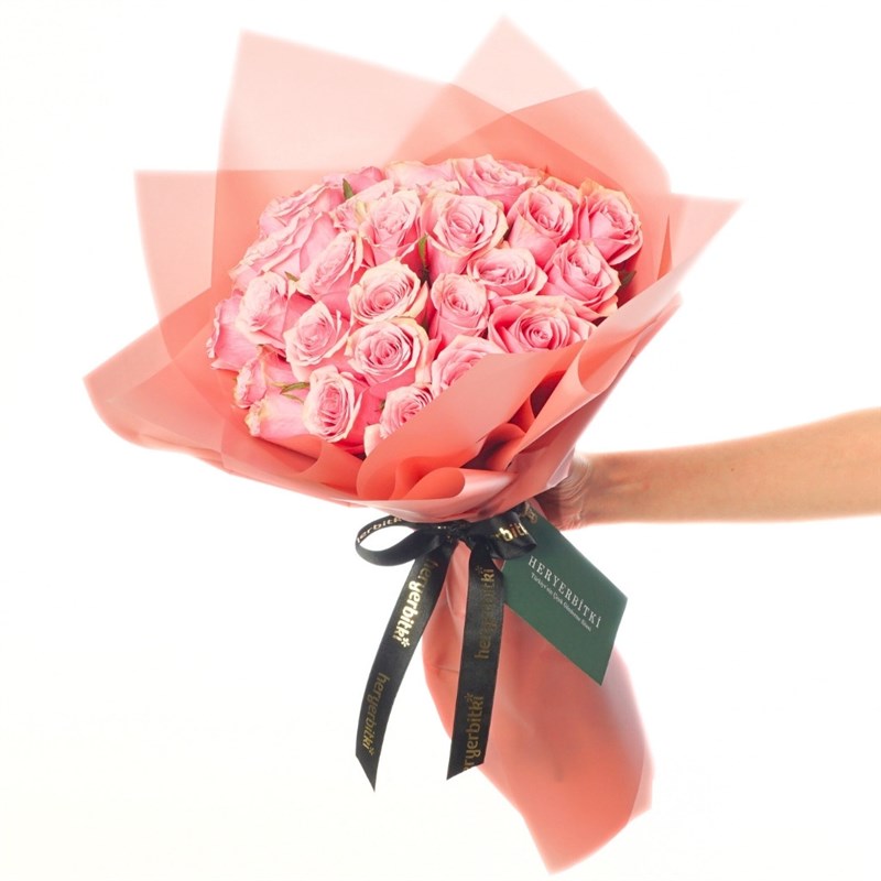 30'lu Pembe Güller Buketi - Pembe Hediye Paketli