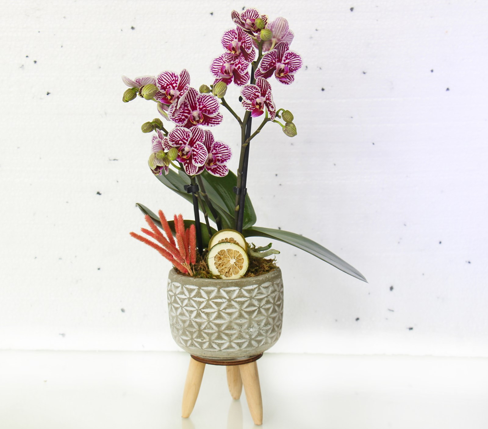 Ayaklı vazo da mor midi orkide
