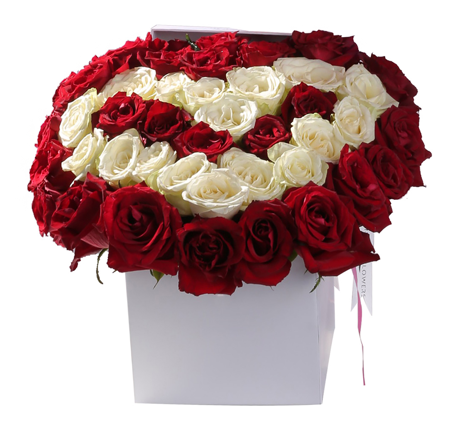 Kutuda kalp tasarım kırmızı beyaz güller