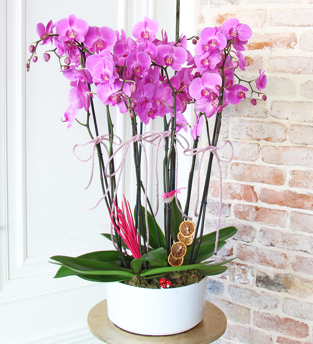 Matila seramik vazo da 8 dallı mor orkide tasarımı