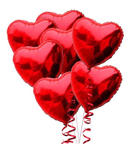 7 Red Heart Foil Flying Balloons